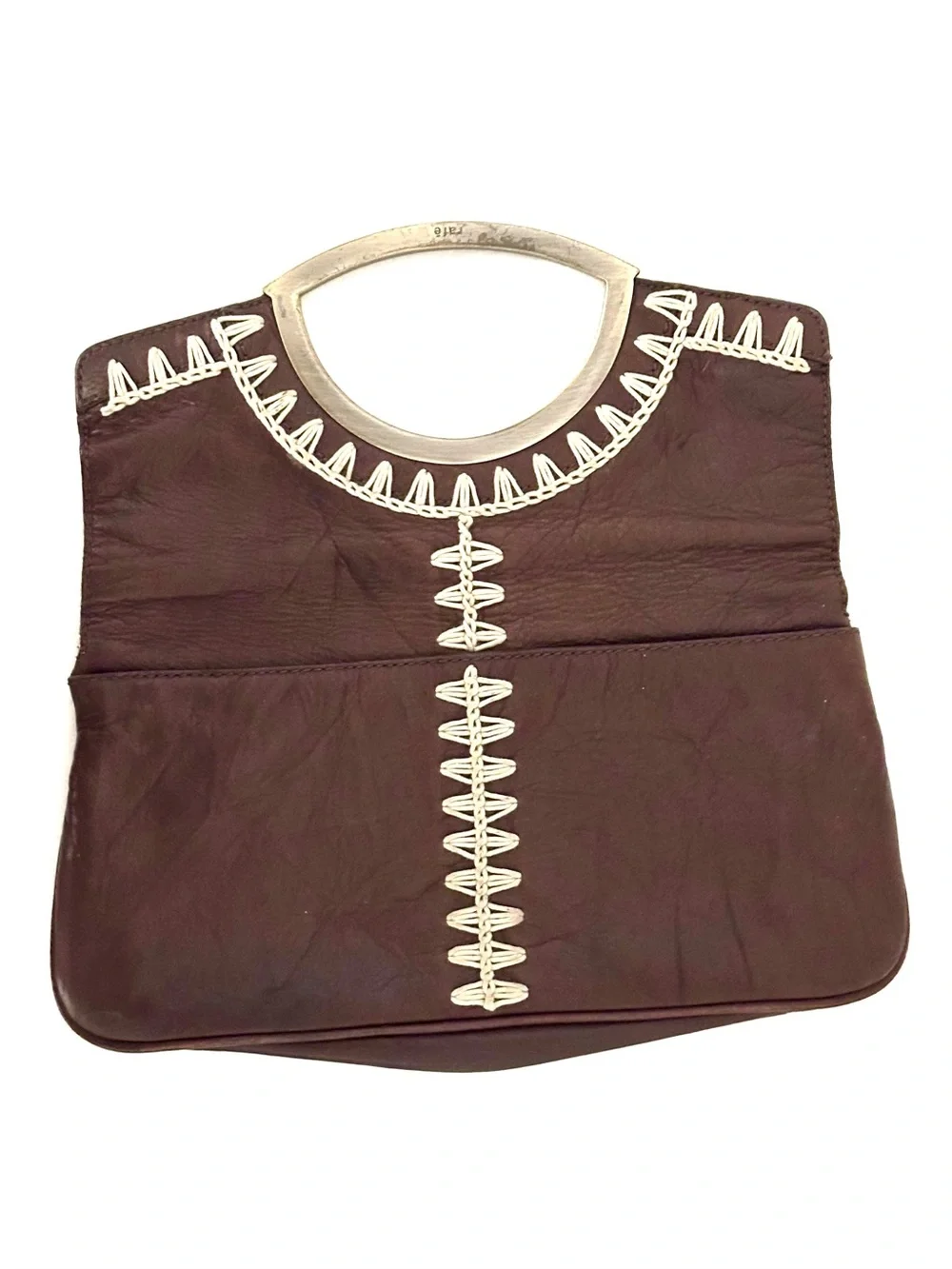 Rafe New York Leather Clutch with Brushed Steel Handle & Whipstitching